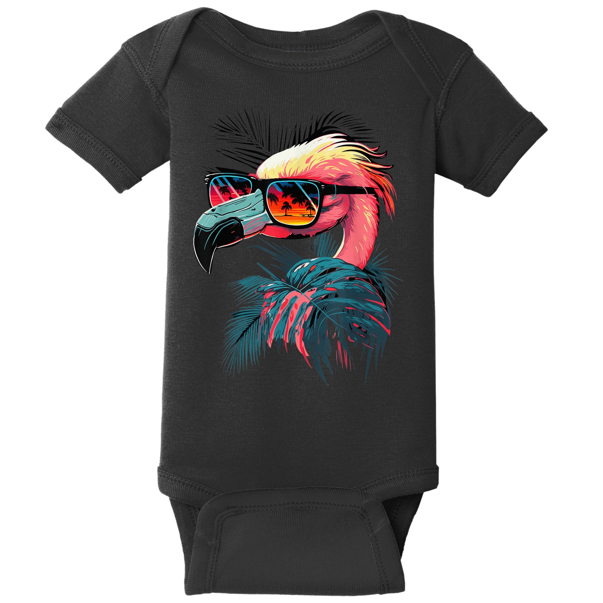 Cute Flamingo in Sunglasses Retro Vintage Funny Beach Summer Baby Bodysuit