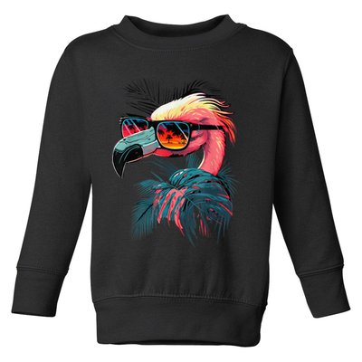 Cute Flamingo in Sunglasses Retro Vintage Funny Beach Summer Toddler Sweatshirt