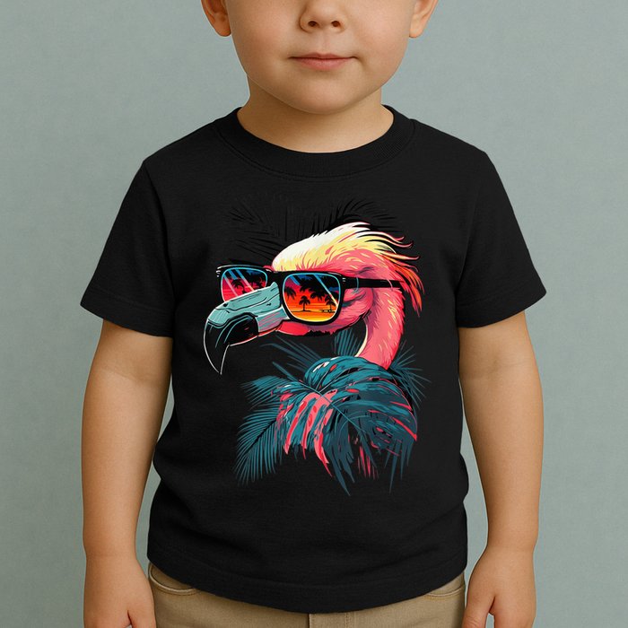 Cute Flamingo in Sunglasses Retro Vintage Funny Beach Summer Toddler T-Shirt