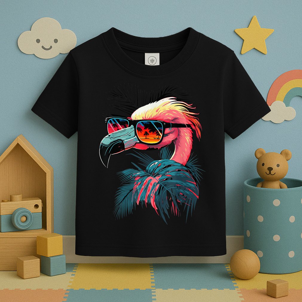 Cute Flamingo in Sunglasses Retro Vintage Funny Beach Summer Toddler T-Shirt