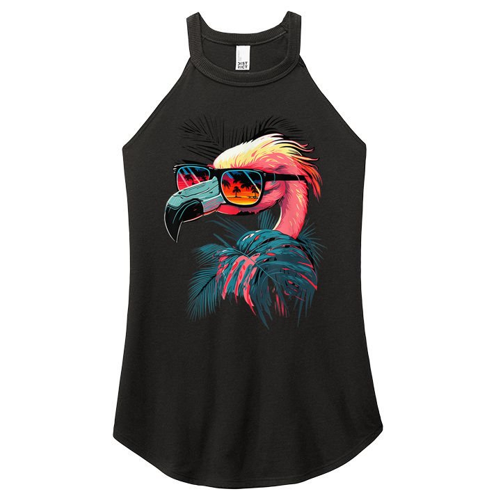 Cute Flamingo in Sunglasses Retro Vintage Funny Beach Summer Women's Perfect Tri Rocker Tank