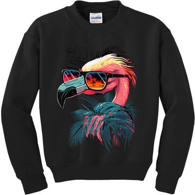 Cute Flamingo in Sunglasses Retro Vintage Funny Beach Summer Kids Sweatshirt