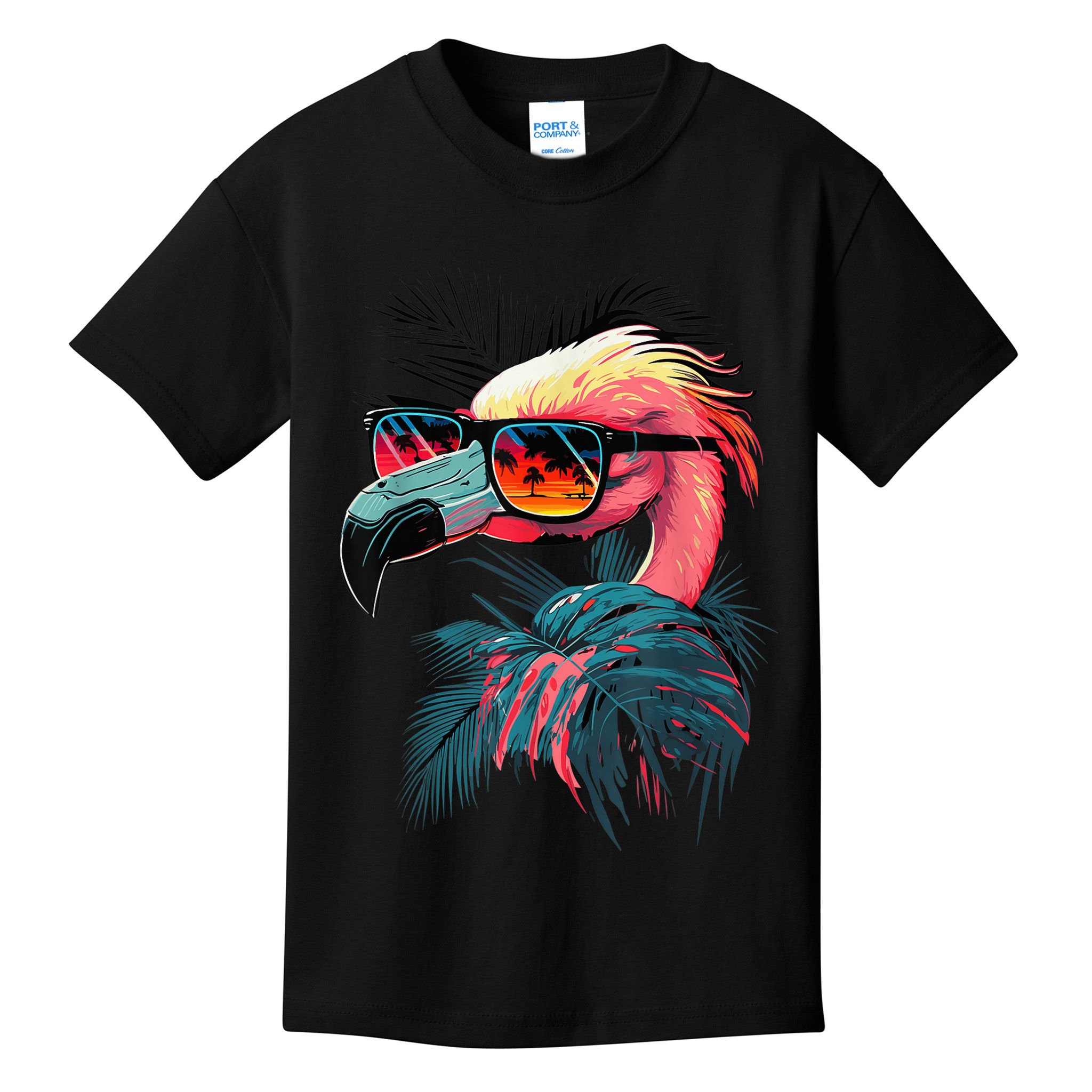 Cute Flamingo in Sunglasses Retro Vintage Funny Beach Summer Kids T-Shirt