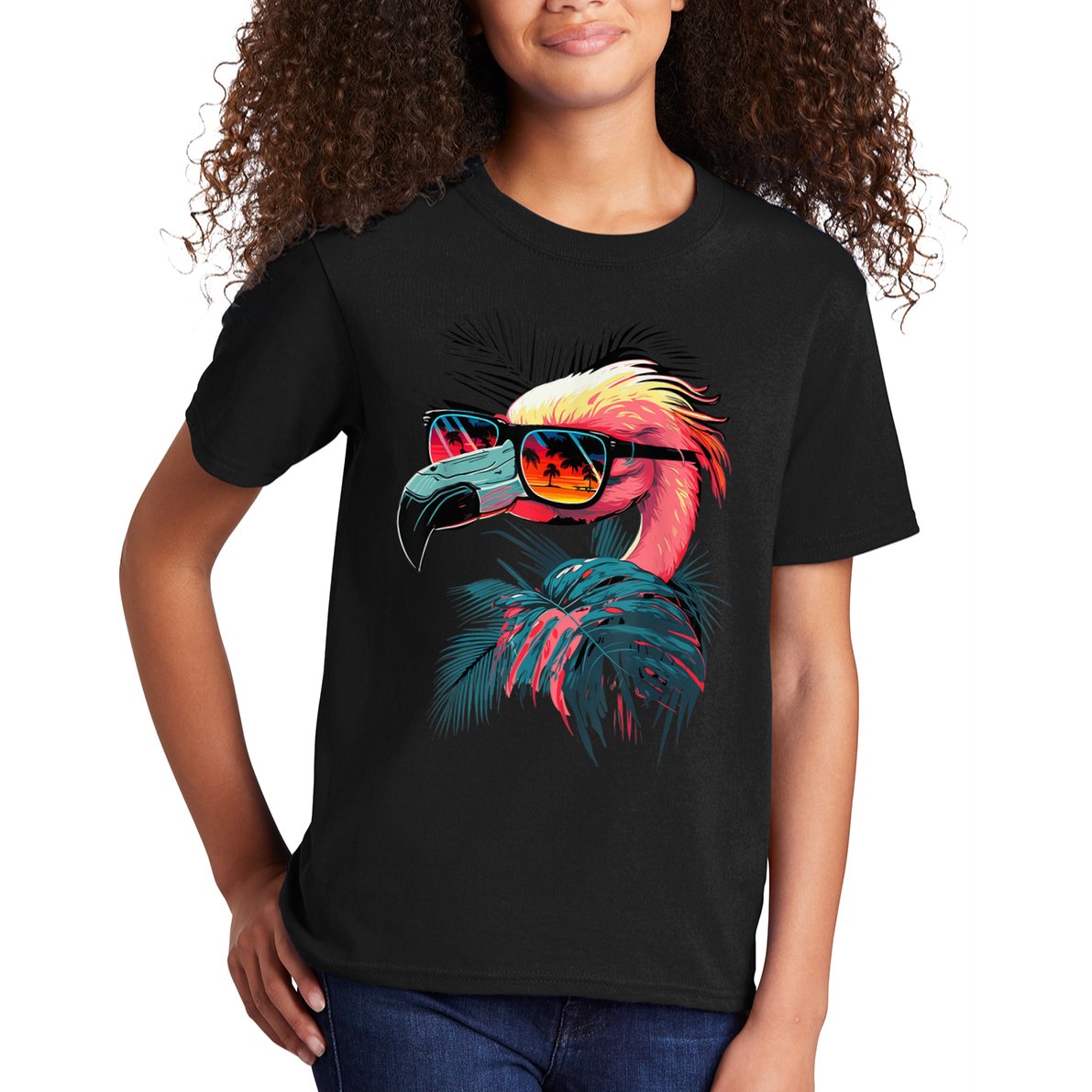 Cute Flamingo in Sunglasses Retro Vintage Funny Beach Summer Kids T-Shirt