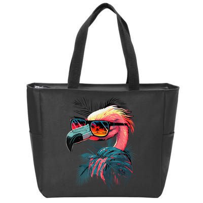 Cute Flamingo in Sunglasses Retro Vintage Funny Beach Summer Zip Tote Bag
