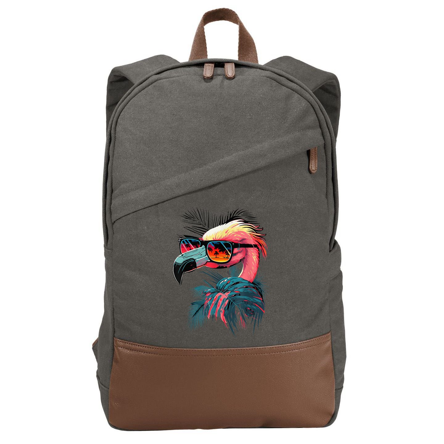 Cute Flamingo in Sunglasses Retro Vintage Funny Beach Summer Cotton Canvas Backpack
