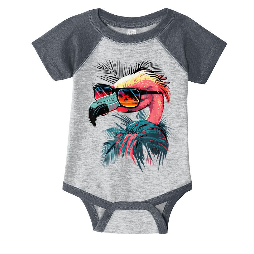 Cute Flamingo in Sunglasses Retro Vintage Funny Beach Summer Infant Baby Jersey Bodysuit