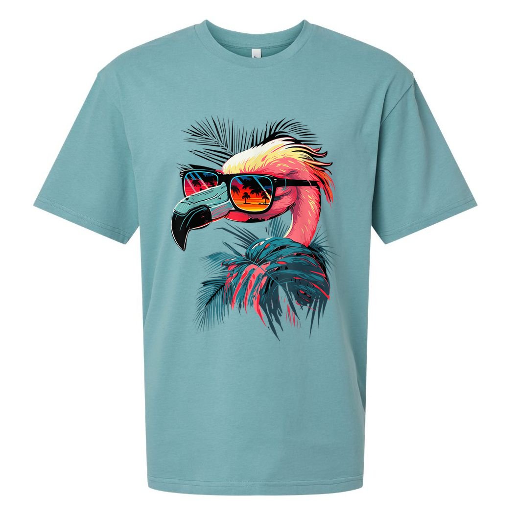 Cute Flamingo in Sunglasses Retro Vintage Funny Beach Summer Sueded Cloud Jersey T-Shirt