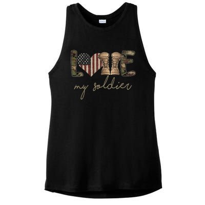 Camour Flag I Love My Soldier Military Army Wife USA Ladies PosiCharge Tri-Blend Wicking Tank