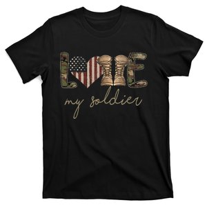 Camour Flag I Love My Soldier Military Army Wife USA T-Shirt