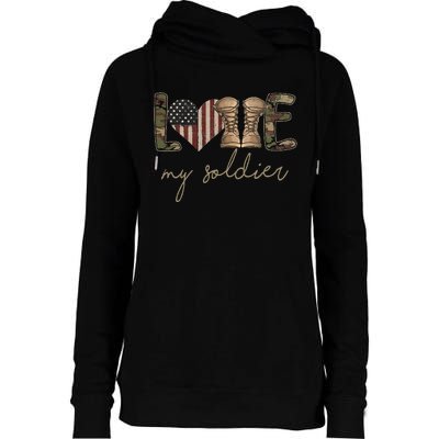 Camour Flag I Love My Soldier Military Army Wife USA Womens Funnel Neck Pullover Hood