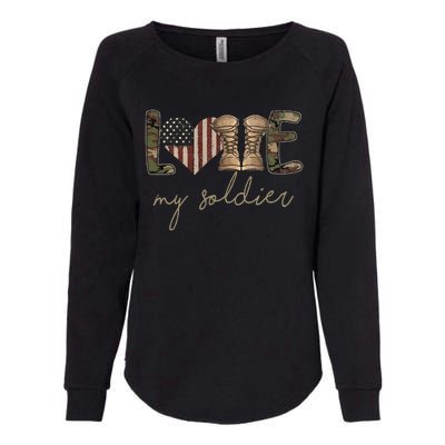 Camour Flag I Love My Soldier Military Army Wife USA Womens California Wash Sweatshirt