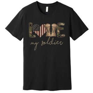 Camour Flag I Love My Soldier Military Army Wife USA Premium T-Shirt