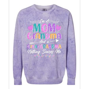 Cute Funny I'm A Mom Grandma And A Great Grandma Nothing Scares Me Colorblast Crewneck Sweatshirt