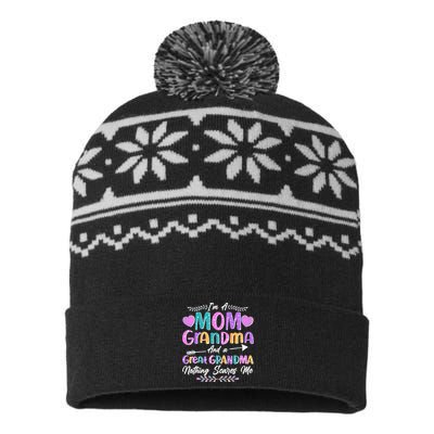 Cute Funny I'm A Mom Grandma And A Great Grandma Nothing Scares Me USA-Made Snowflake Beanie