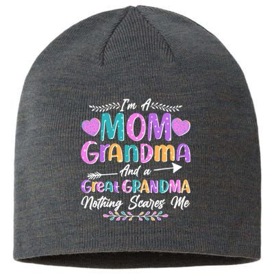 Cute Funny I'm A Mom Grandma And A Great Grandma Nothing Scares Me Sustainable Beanie