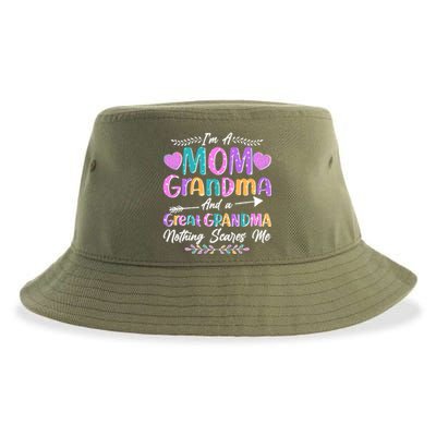 Cute Funny I'm A Mom Grandma And A Great Grandma Nothing Scares Me Sustainable Bucket Hat