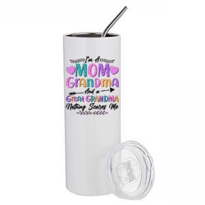 Cute Funny I'm A Mom Grandma And A Great Grandma Nothing Scares Me Stainless Steel Tumbler