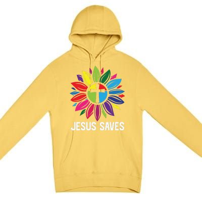 Cool Flower Jesus Saves Premium Pullover Hoodie