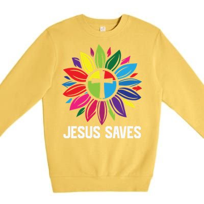 Cool Flower Jesus Saves Premium Crewneck Sweatshirt