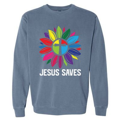 Cool Flower Jesus Saves Garment-Dyed Sweatshirt