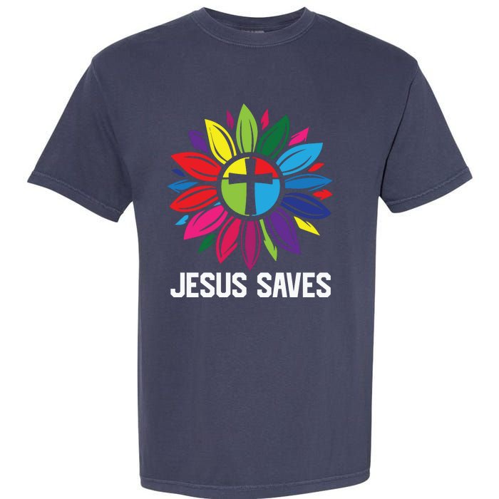 Cool Flower Jesus Saves Garment-Dyed Heavyweight T-Shirt