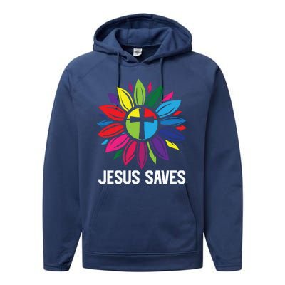 Cool Flower Jesus Saves Performance Fleece Hoodie