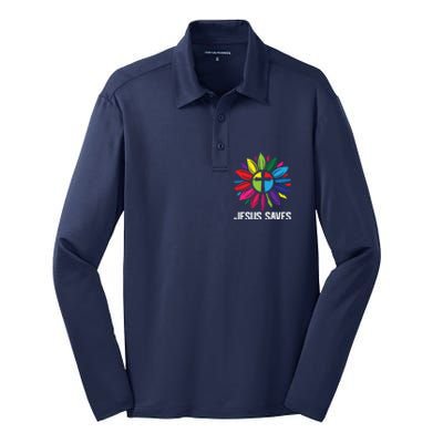 Cool Flower Jesus Saves Silk Touch Performance Long Sleeve Polo