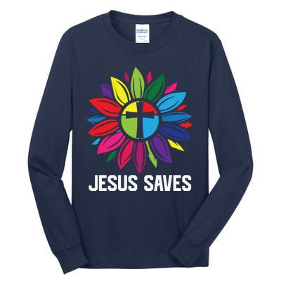 Cool Flower Jesus Saves Tall Long Sleeve T-Shirt