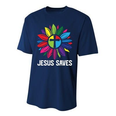 Cool Flower Jesus Saves Performance Sprint T-Shirt