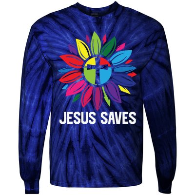 Cool Flower Jesus Saves Tie-Dye Long Sleeve Shirt