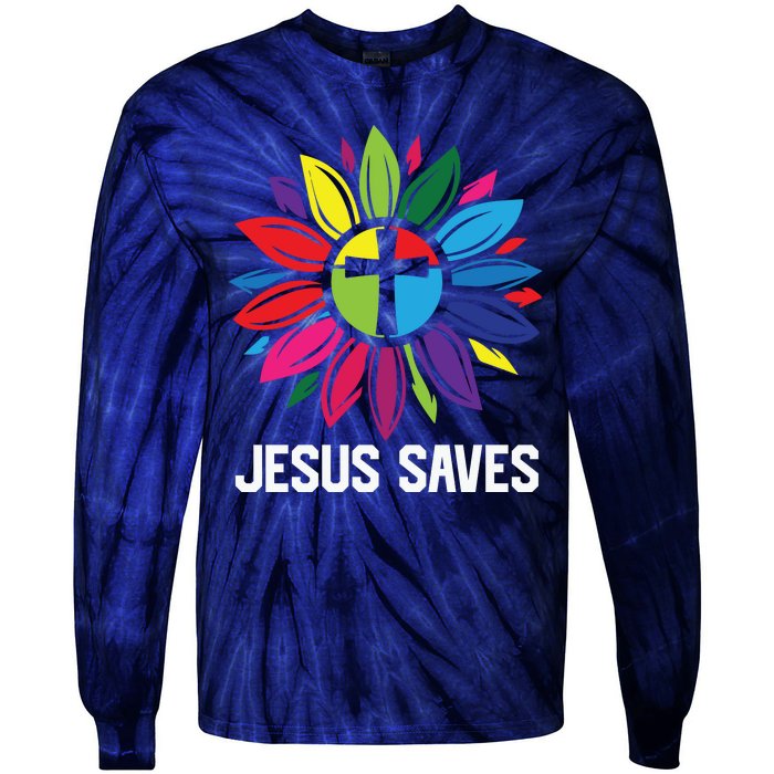 Cool Flower Jesus Saves Tie-Dye Long Sleeve Shirt