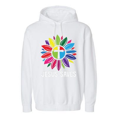 Cool Flower Jesus Saves Garment-Dyed Fleece Hoodie