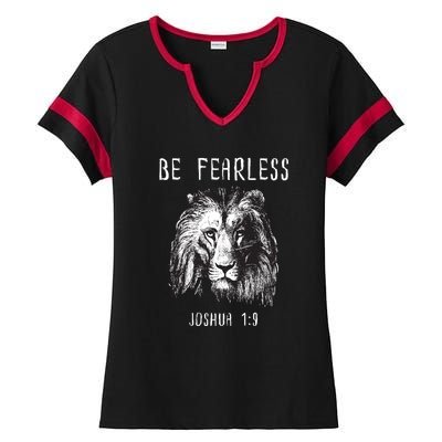 Christian Fearless Joshua 1:9 Faith Gift Ladies Halftime Notch Neck Tee