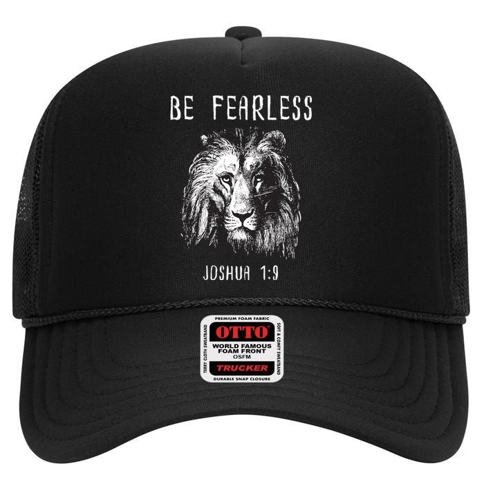 Christian Fearless Joshua 1:9 Faith Gift High Crown Mesh Back Trucker Hat