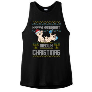 Christmas Funny Jewish Cat Hanukkah Happy Hanukkat Meowy Ladies PosiCharge Tri-Blend Wicking Tank