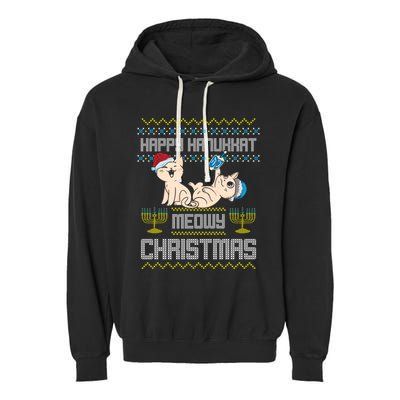 Christmas Funny Jewish Cat Hanukkah Happy Hanukkat Meowy Garment-Dyed Fleece Hoodie