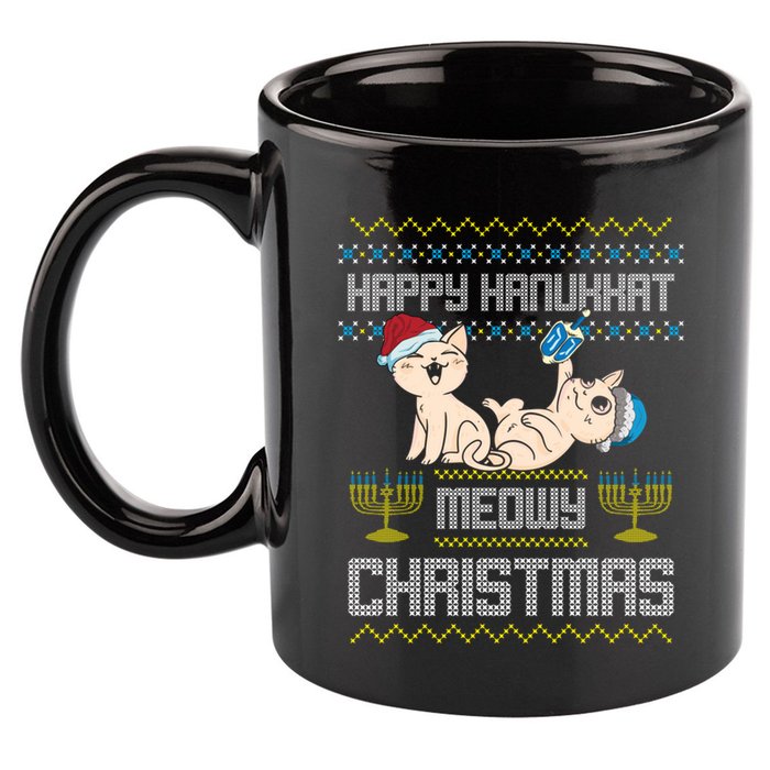 Christmas Funny Jewish Cat Hanukkah Happy Hanukkat Meowy 11oz C Handle Ceramic Mug