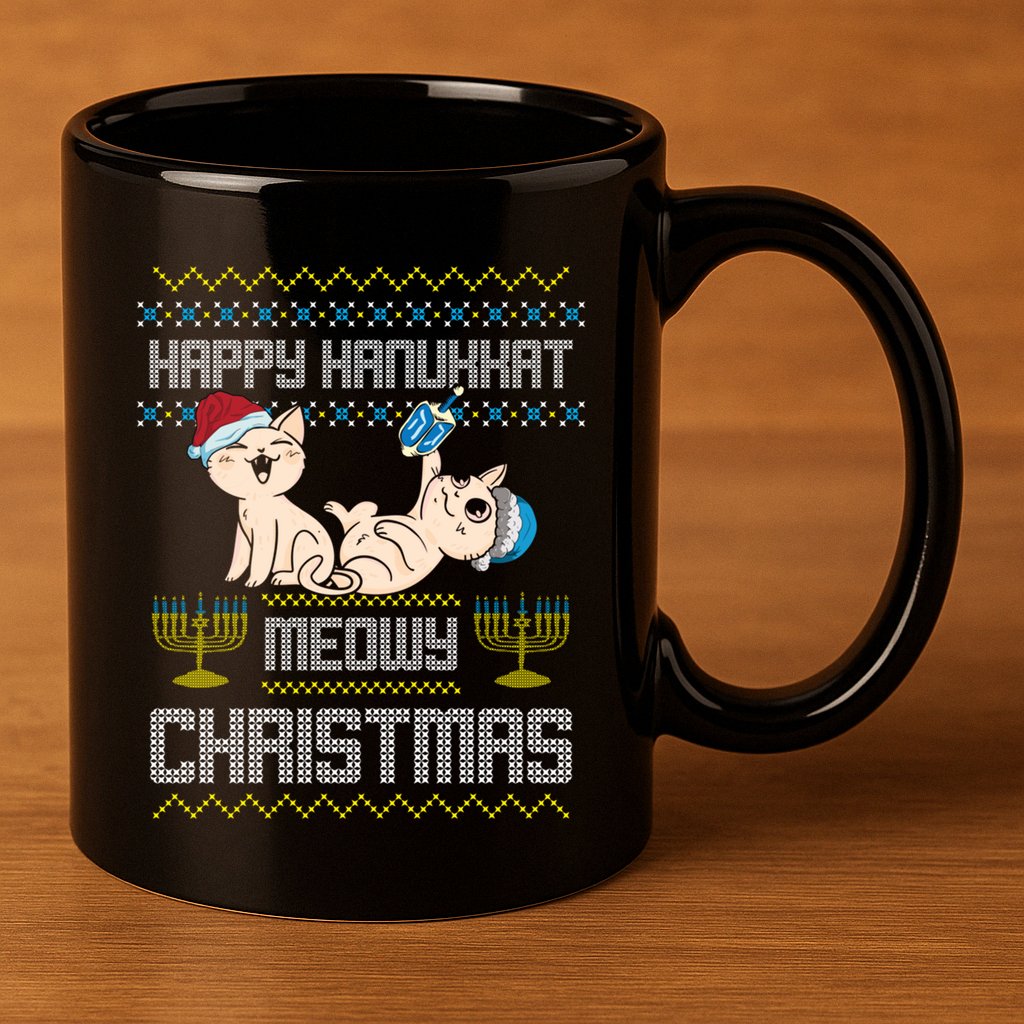 Christmas Funny Jewish Cat Hanukkah Happy Hanukkat Meowy 11oz C Handle Ceramic Mug
