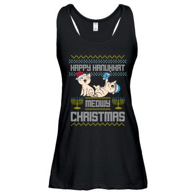 Christmas Funny Jewish Cat Hanukkah Happy Hanukkat Meowy Ladies Essential Flowy Tank