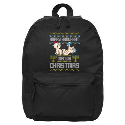 Christmas Funny Jewish Cat Hanukkah Happy Hanukkat Meowy 16 in Basic Backpack