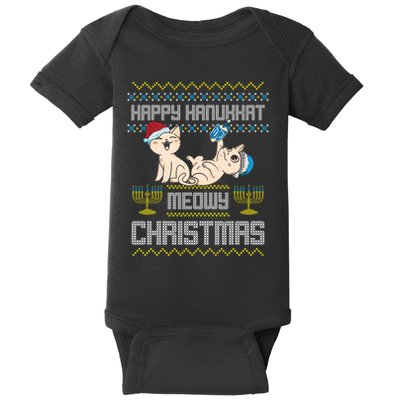 Christmas Funny Jewish Cat Hanukkah Happy Hanukkat Meowy Baby Bodysuit