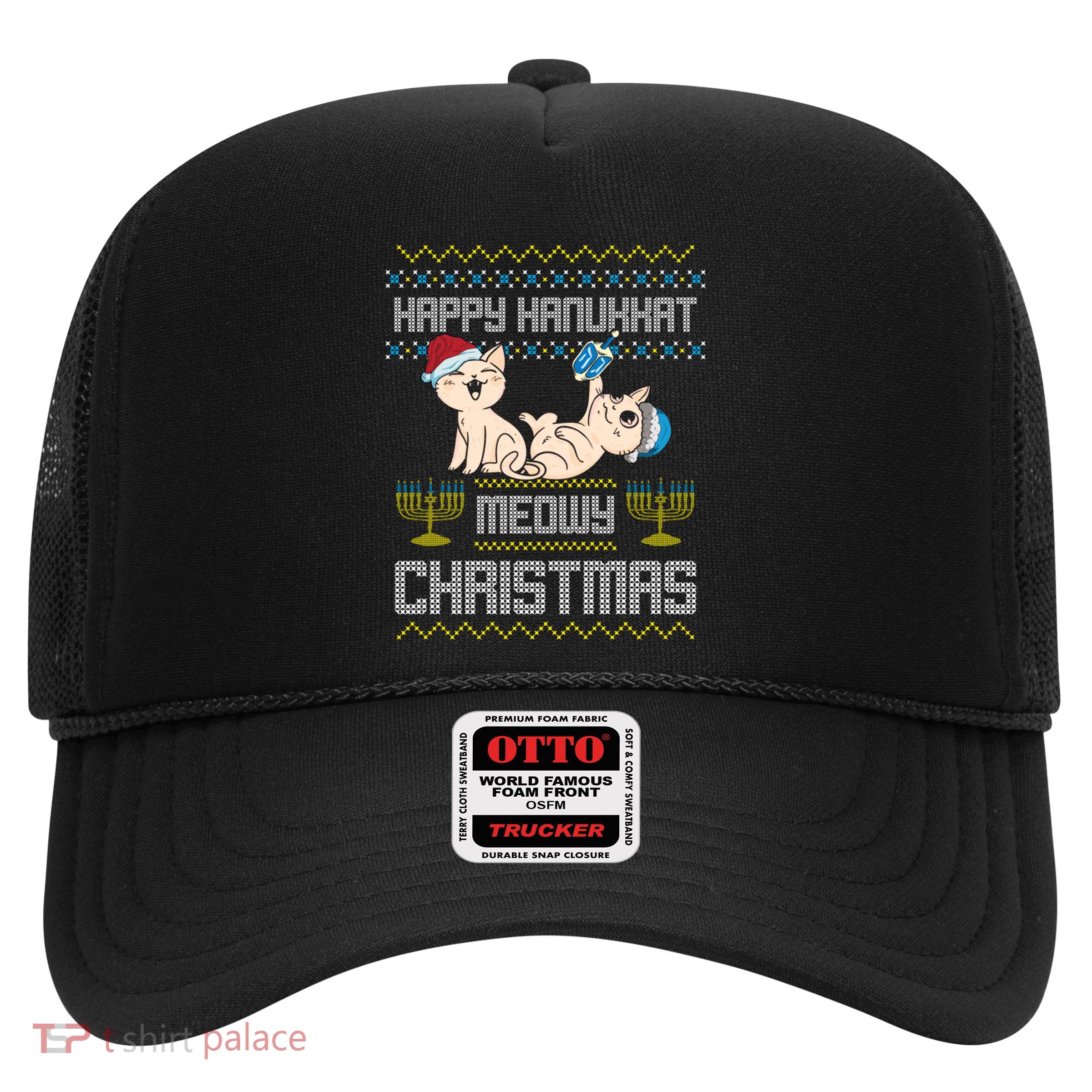 Christmas Funny Jewish Cat Hanukkah Happy Hanukkat Meowy Trucker Hat