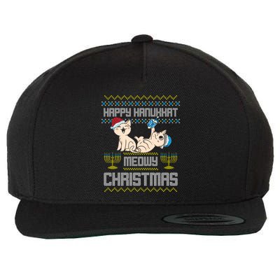 Christmas Funny Jewish Cat Hanukkah Happy Hanukkat Meowy Wool Snapback Cap