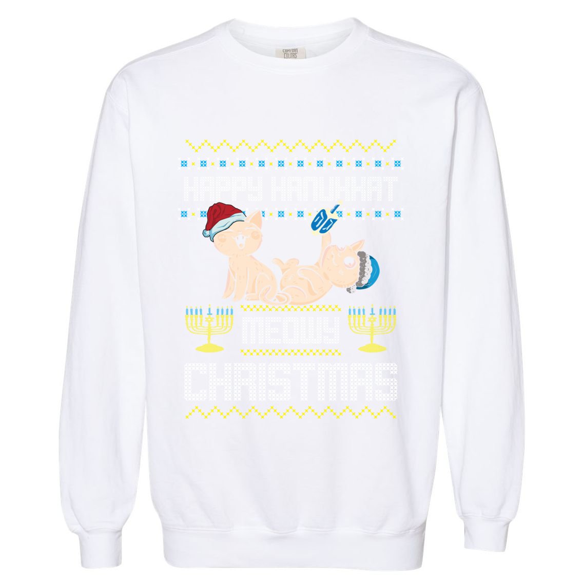 Christmas Funny Jewish Cat Hanukkah Happy Hanukkat Meowy Garment-Dyed Sweatshirt