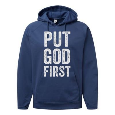 Christian Faith Jesus Gifts Women Put God First Performance Fleece Hoodie