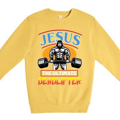 Christian Funny Jesus Ultimate Deadlifter Cool Gift Premium Crewneck Sweatshirt