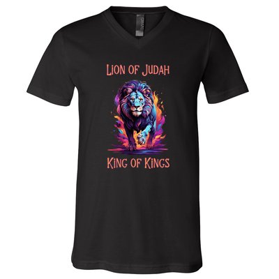 Christian Faith Jesus Christ Lion Of Judah V-Neck T-Shirt