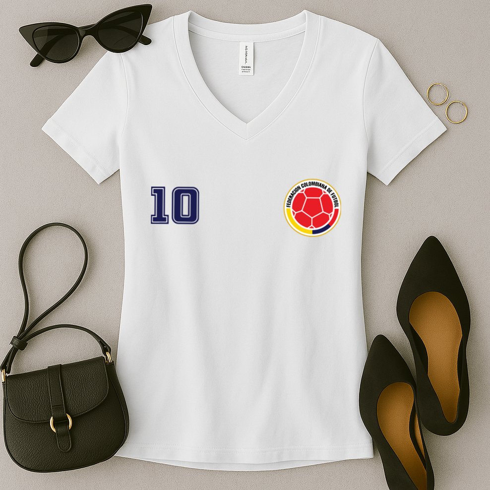 Colombia Flag Jersey Futbol Soccer Franela Colombia Women's V-Neck T-Shirt