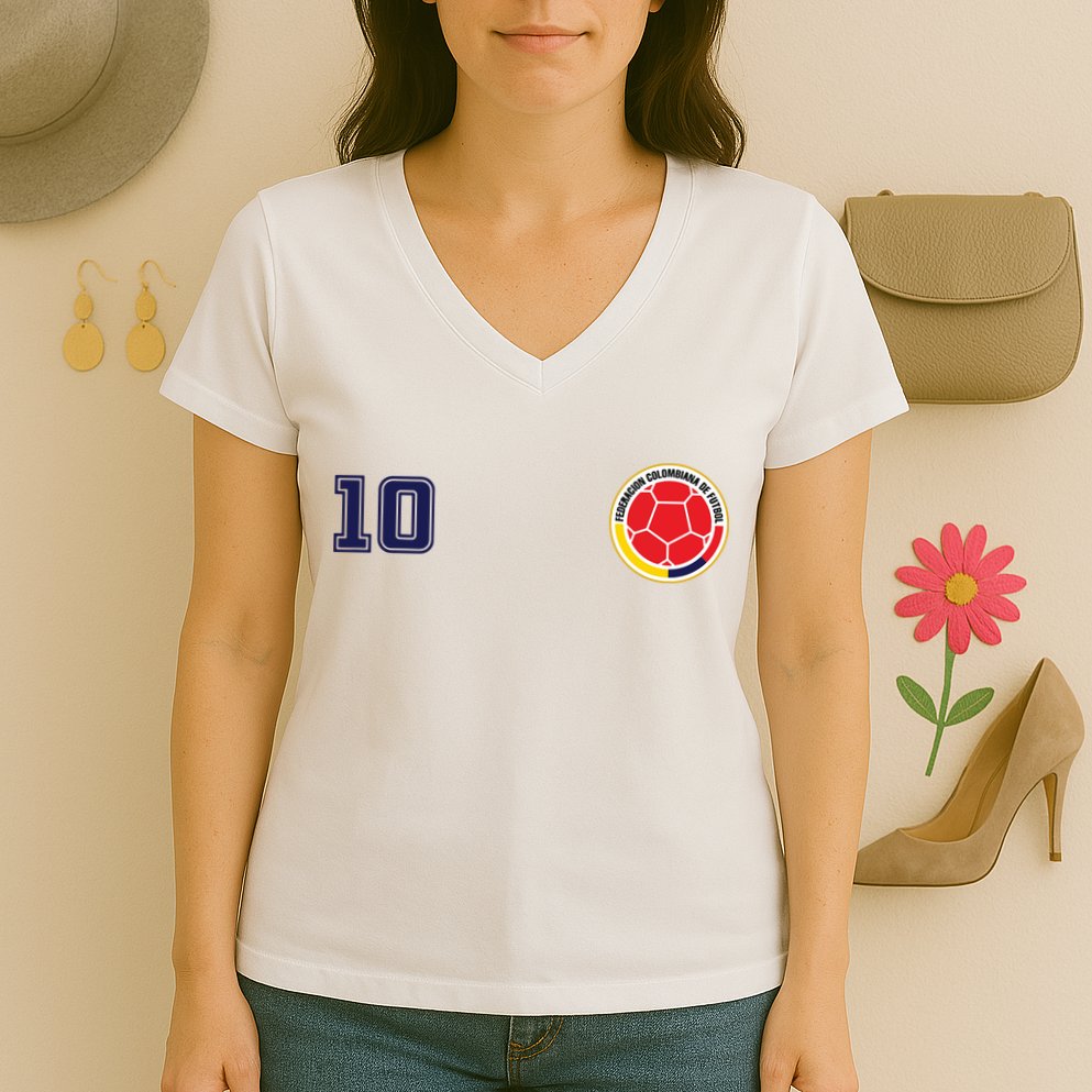 Colombia Flag Jersey Futbol Soccer Franela Colombia Women's V-Neck T-Shirt